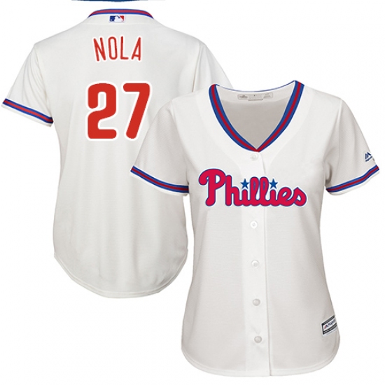 Women's Majestic Philadelphia Phillies #27 Aaron Nola Authentic Cream Alternate Cool Base MLB Jersey - Ujersey