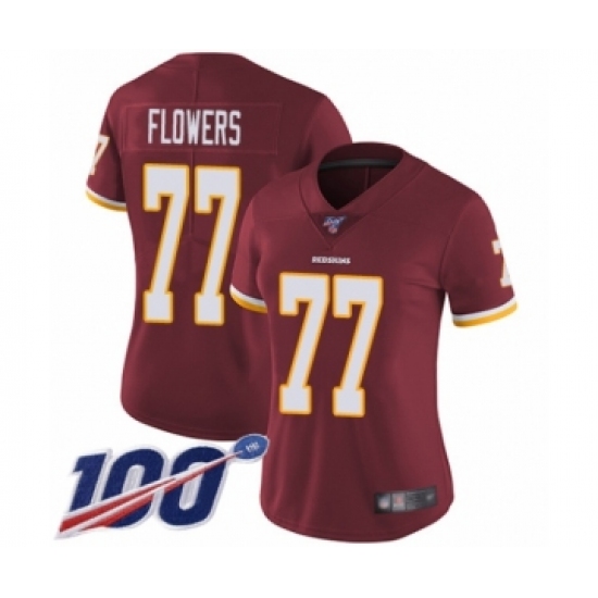 Women's Washington Redskins #77 Ereck Flowers Burgundy Red Team Color Vapor Untouchable Limited Player 100th Season Football Jersey