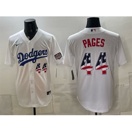 Men's Los Angeles Dodgers #44 Andy Pages White USA 250 Fourth of July Home Stitched Baseball Jersey - Ujersey