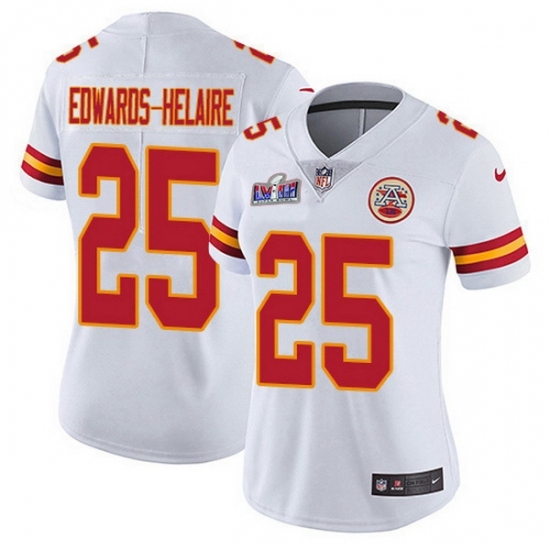 Women's Kansas City Chiefs #25 Clyde Edwards Helaire White 2023 F U S E Vapor Untouchable Limited Stitched 2024 Super Bowl LVIII Jersey - Ujersey