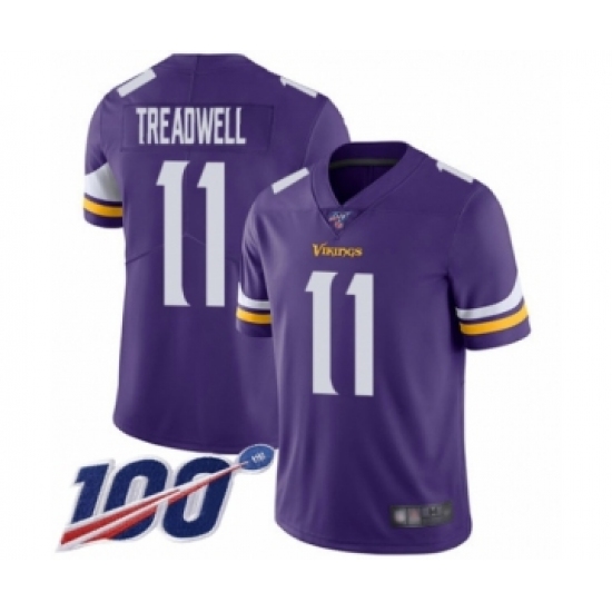 Men's Minnesota Vikings #11 Laquon Treadwell Purple Team Color Vapor Untouchable Limited Player 100th Season Football Jersey - Ujersey