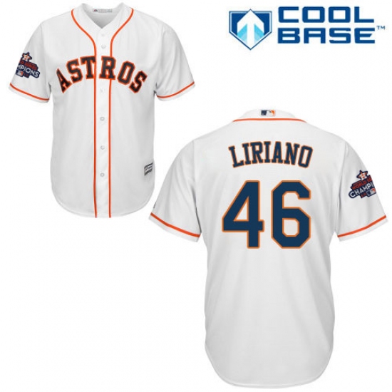 Youth Majestic Houston Astros #46 Francisco Liriano Authentic White Home 2017 World Series Champions Cool Base MLB Jersey - Ujersey
