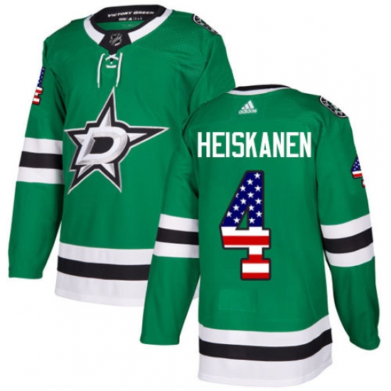 Men's Adidas Dallas Stars #4 Miro Heiskanen Authentic Green USA Flag Fashion NHL Jersey - Ujersey