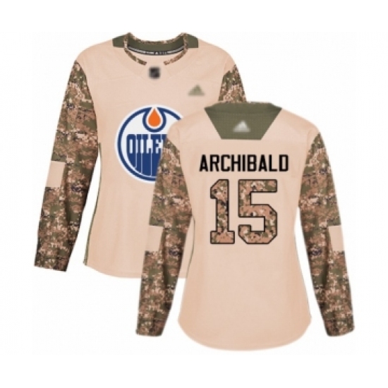 Women's Edmonton Oilers #15 Josh Archibald Authentic Camo Veterans Day Practice Hockey Jersey - Ujersey