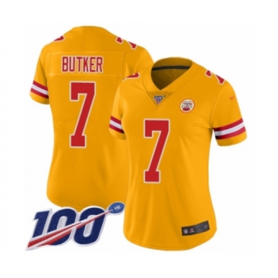 Women's Kansas City Chiefs #7 Harrison Butker Limited Gold Inverted Legend 100th Season Football Jersey - Ujersey