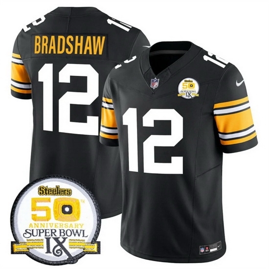 Men's Pittsburgh Steelers #12 Terry Bradshaw Black 2024 F U S E 50th Anniversary Of Super Bowl IX Vapor Untouchable Limited Stitched Jersey - Ujersey