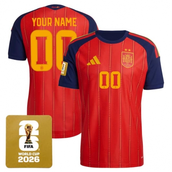 Men's Spain Team Custom Red 2026 World Cup Home Soccer Jersey - Ujersey