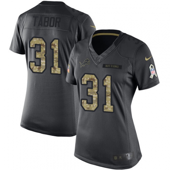 Women Nike Detroit Lions #31 Teez Tabor Limited Black 2016 Salute to Service NFL Jersey - Ujersey