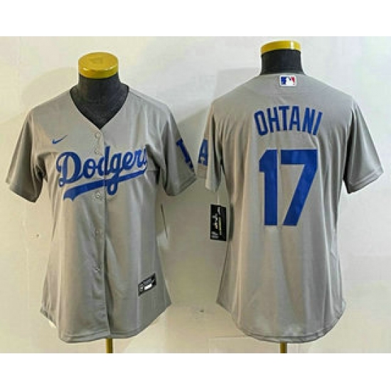Women's Los Angeles Dodgers #17 Shohei Ohtani Grey Cool Base Stitched Jersey - Ujersey