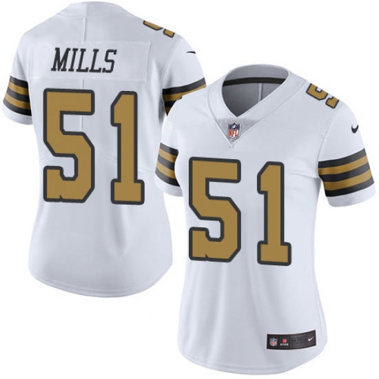 Women's Nike New Orleans Saints #51 Sam Mills Limited White Rush Vapor Untouchable NFL Jersey - Ujersey