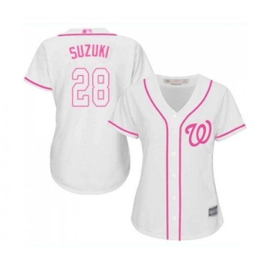 Women's Washington Nationals #28 Kurt Suzuki Replica White Fashion Cool Base Baseball Jersey - Ujersey