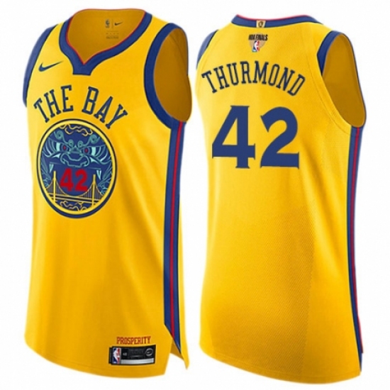 Women's Nike Golden State Warriors #42 Nate Thurmond Swingman Gold 2018 NBA Finals Bound NBA Jersey - City Edition - Ujersey