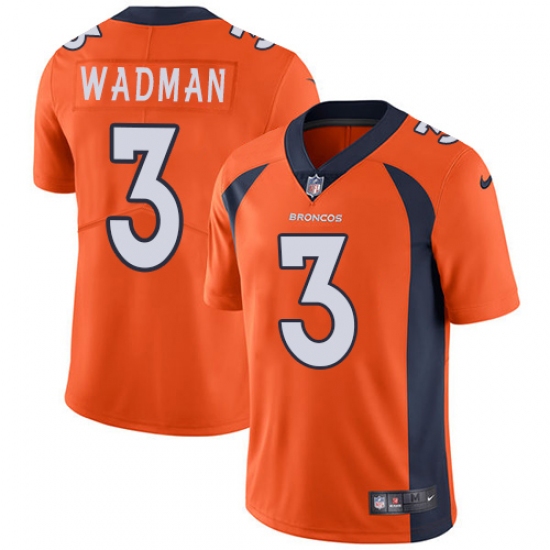 Men's Nike Denver Broncos #3 Colby Wadman Orange Team Color Vapor Untouchable Limited Player NFL Jersey - Ujersey