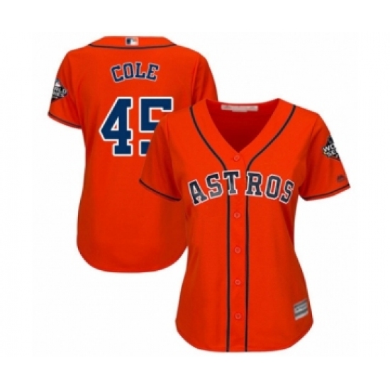 Women's Houston Astros #45 Gerrit Cole Authentic Orange Alternate Cool Base 2019 World Series Bound Baseball Jersey - Ujersey