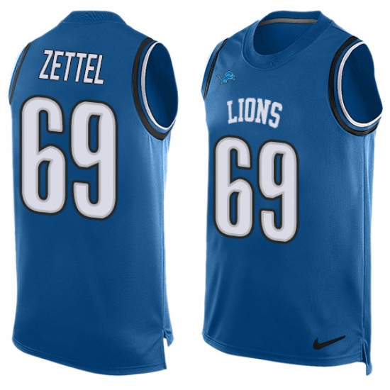 Men's Nike Detroit Lions #69 Anthony Zettel Limited Blue Player Name & Number Tank Top NFL Jersey - Ujersey