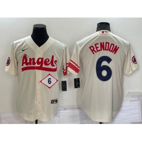 Men's Los Angeles Angels #6 Anthony Rendon Number Cream 2022 City Connect Cool Base Stitched Jersey - Ujersey