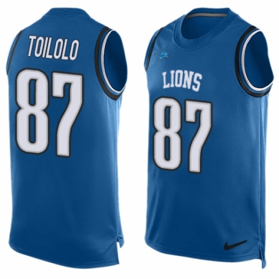 Men's Nike Detroit Lions #87 Levine Toilolo Limited Blue Player Name & Number Tank Top NFL Jersey - Ujersey