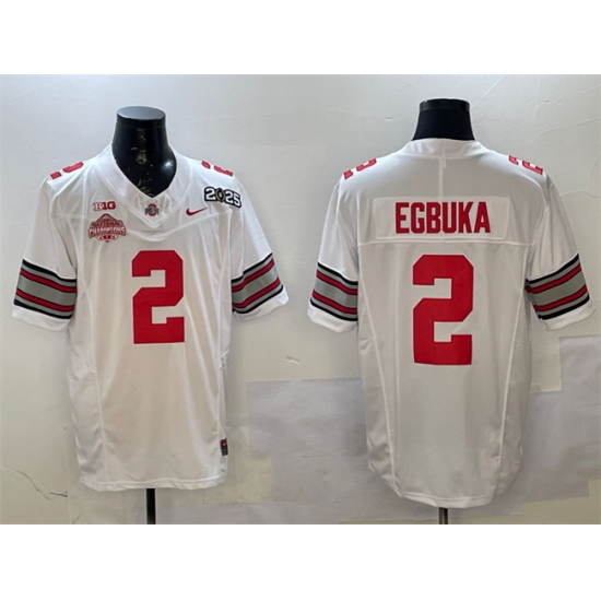 Men's Ohio State Buckeyes #2 Emeka Egbuka White 2025 CFP Final With National Champions F.U.S.E. Vapor Limited Stitched Football Jersey - Ujersey