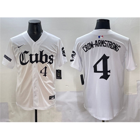 Men's Chicago Cubs #4 Pete Crow-Armstrong White 'Gothic North Side Edition' Vapor Premier Limited Stitched Baseball Jersey - Ujersey