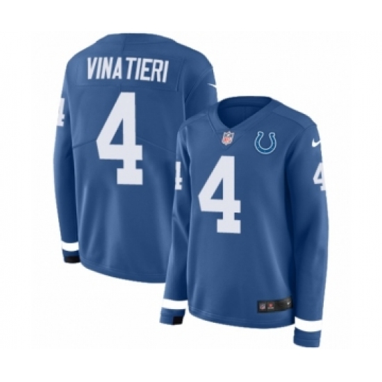 Women's Nike Indianapolis Colts #4 Adam Vinatieri Limited Blue Therma Long Sleeve NFL Jersey - Ujersey