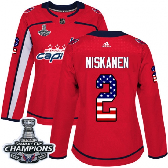 Women's Adidas Washington Capitals #2 Matt Niskanen Authentic Red USA Flag Fashion 2018 Stanley Cup Final Champions NHL Jersey - Ujersey
