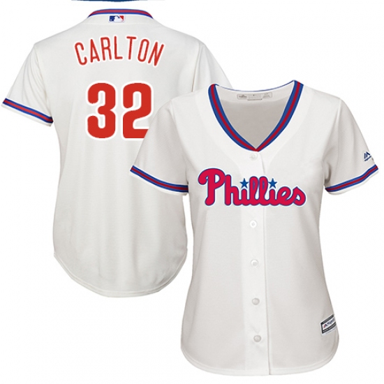 Women's Majestic Philadelphia Phillies #32 Steve Carlton Authentic Cream Alternate Cool Base MLB Jersey - Ujersey