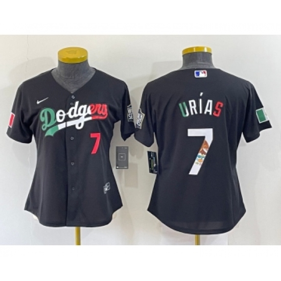 Women's Los Angeles Dodgers #7 Julio Urias Black Mexico Number 2020 World Series Cool Base Nike Jersey - Ujersey