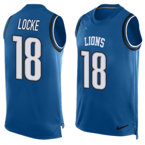 Men's Nike Detroit Lions #18 Jeff Locke Limited Blue Player Name & Number Tank Top NFL Jersey - Ujersey