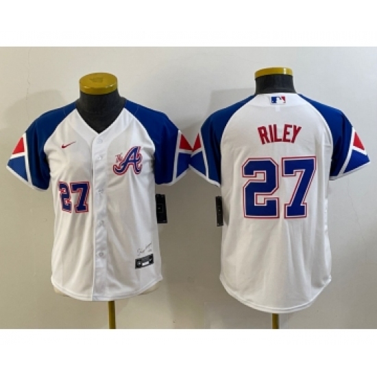 Youth Atlanta Braves #27 Austin Riley Number White 2023 City Connect Cool Base Stitched Jerseys