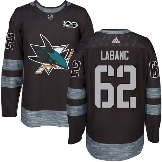Men's Adidas San Jose Sharks #62 Kevin Labanc Premier Black 1917-2017 100th Anniversary NHL Jersey - Ujersey
