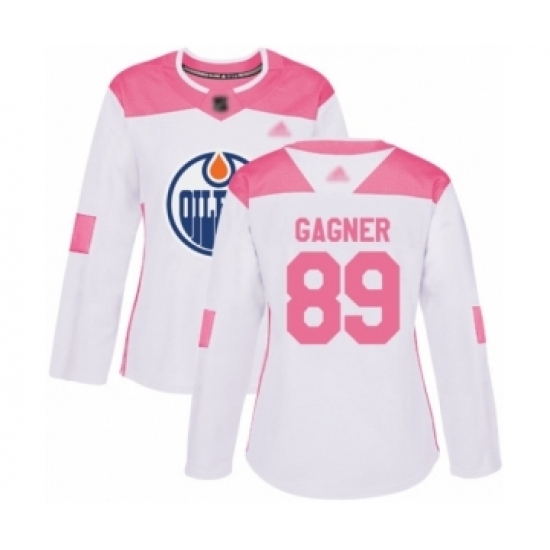Women's Edmonton Oilers #89 Sam Gagner Authentic White Pink Fashion Hockey Jersey - Ujersey