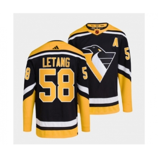 Men's Pittsburgh Penguins #58 Kris Letang Black 2022 Reverse Retro Stitched Jersey - Ujersey