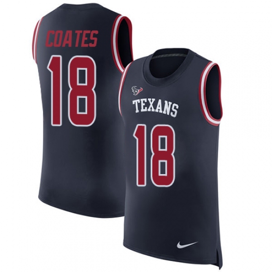 Men's Nike Houston Texans #18 Sammie Coates Navy Blue Rush Player Name & Number Tank Top NFL Jersey - Ujersey