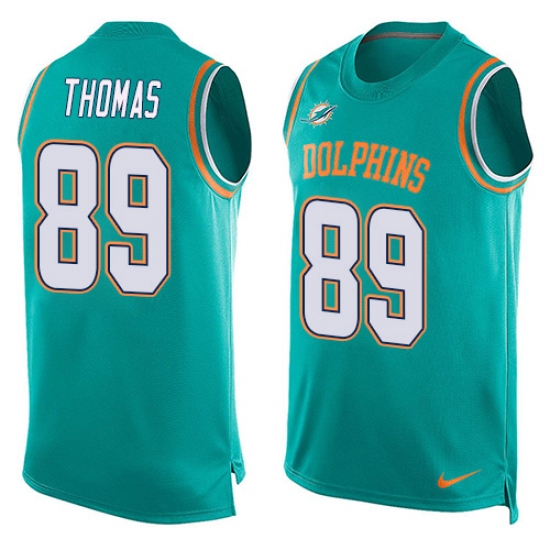 Men's Nike Miami Dolphins #89 Julius Thomas Limited Aqua Green Player Name & Number Tank Top NFL Jersey - Ujersey