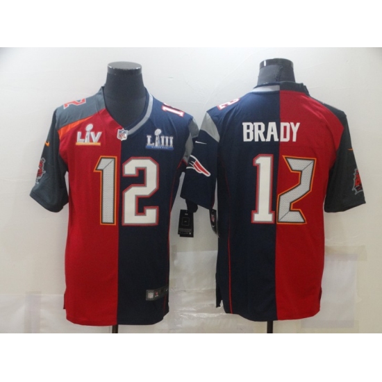Men's Tampa Bay Buccaneers #12 Tom Brady Blue Red Bowl LV Bowl LIII Limited Split Fashion Football Jersey - Ujersey