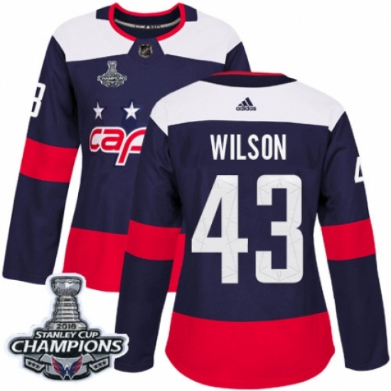 Women's Adidas Washington Capitals #43 Tom Wilson Authentic Navy Blue 2018 Stadium Series 2018 Stanley Cup Final Champions NHL Jersey - Ujersey