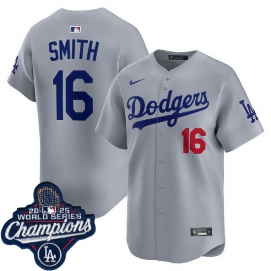 Men's Los Angeles Dodgers 16 Will Smith Cool Base 2025 World Champions Stitched Baseball Jersey Gray - Ujersey