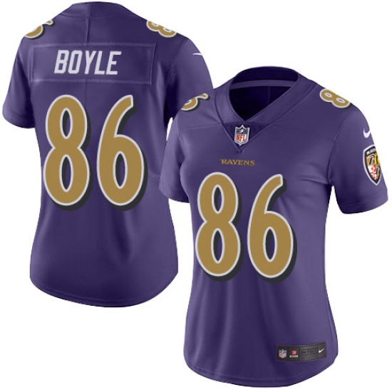 Women's Nike Baltimore Ravens #86 Nick Boyle Limited Purple Rush Vapor Untouchable NFL Jersey - Ujersey