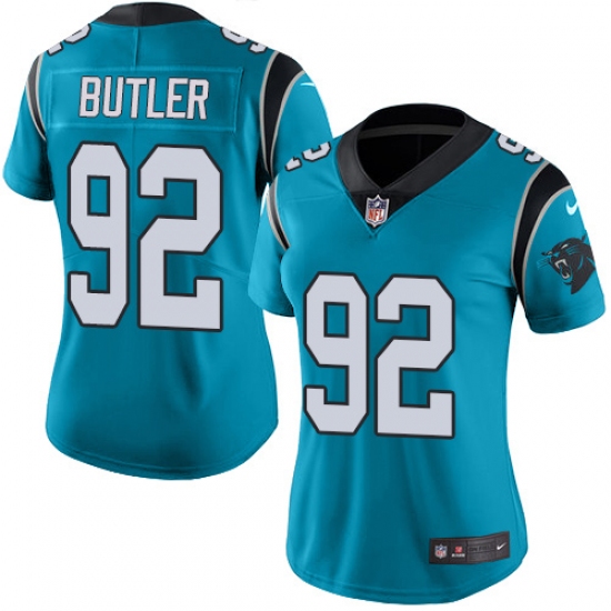 Women's Nike Carolina Panthers #92 Vernon Butler Limited Blue Rush Vapor Untouchable NFL Jersey - Ujersey