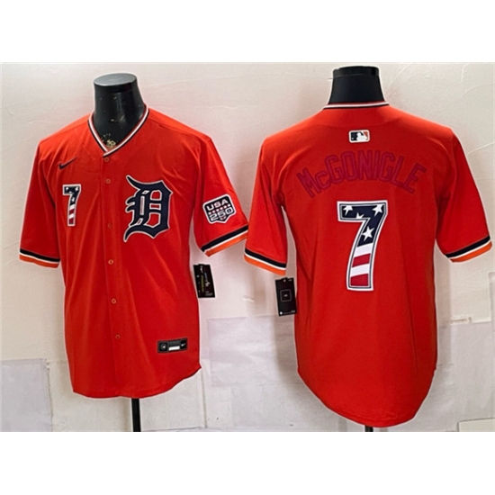 Men's Detroit Tigers #7 Kevin McGonigle Orange 2026 USA 250 Fourth of July Stitched Baseball Jersey