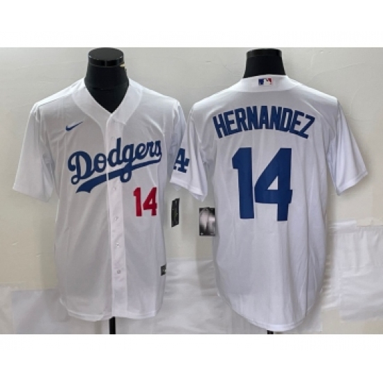 Men's Nike Los Angeles Dodgers #14 Enrique Hernandez Number White Stitched Cool Base Jersey - Ujersey