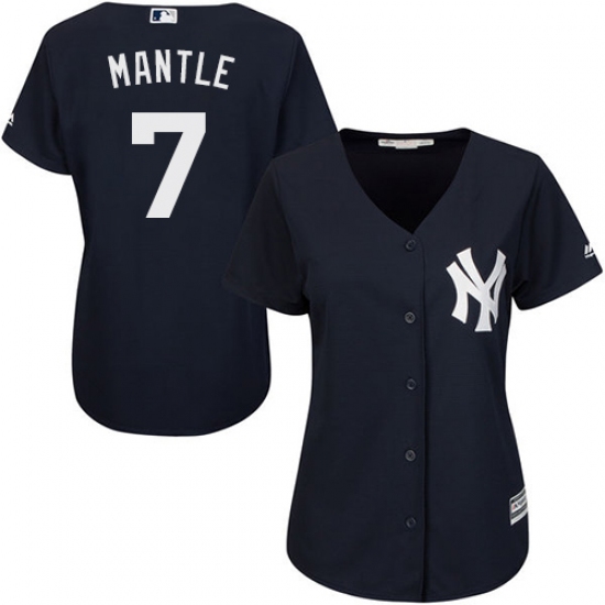 Women's Majestic New York Yankees #7 Mickey Mantle Authentic Navy Blue Alternate MLB Jersey - Ujersey