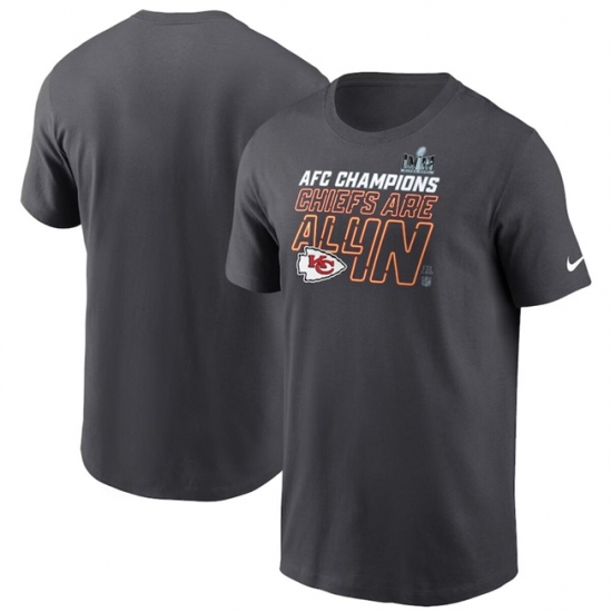 Men's Kansas City Chiefs Anthracite 2023 AFC Champions Locker Room Trophy Collection Tall T-Shirt - Ujersey