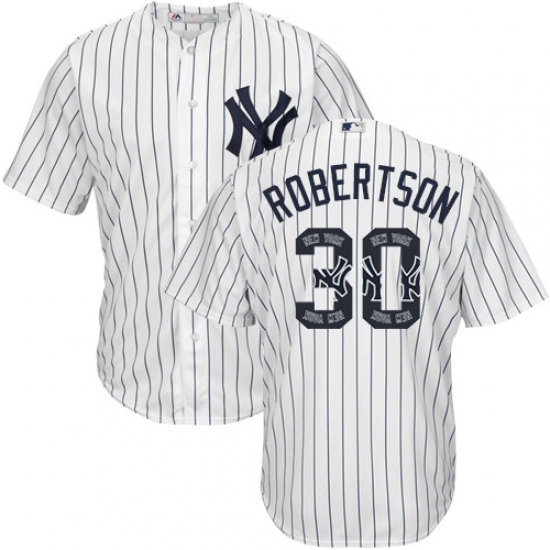 Men's Majestic New York Yankees #30 David Robertson Authentic White Team Logo Fashion MLB Jersey - Ujersey