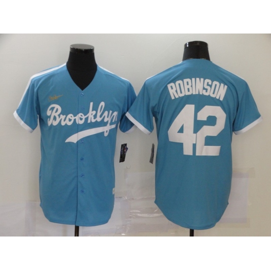 Men's Los Angeles Dodgers #42 Jackie Robinson Light Blue Throwback Cool Base Stitched Baseball Jersey - Ujersey