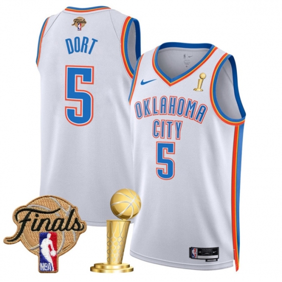Men's Oklahoma City Thunder #5 Luguentz Dort White 2025 Finals And Finals Champions Association Edition Stitched Basketball Jersey - Ujersey