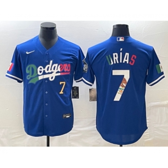 Men's Los Angeles Dodgers #7 Julio Urias Number Blue Cool Base Stitched Jersey2 - Ujersey