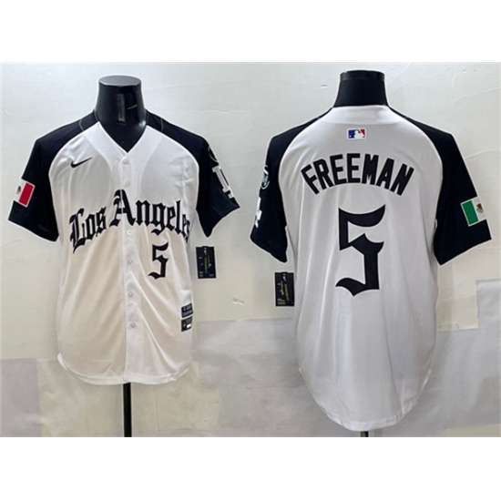 Men's Los Angeles Dodgers #5 Freddie Freeman White Black Mexico 2025 LA Gothic Style With Fernando Vapor Premier Limited Stitched Baseball Jersey - Ujersey