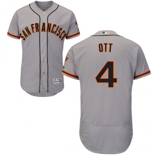 Men's Majestic San Francisco Giants #4 Mel Ott Grey Road Flex Base Authentic Collection MLB Jersey - Ujersey