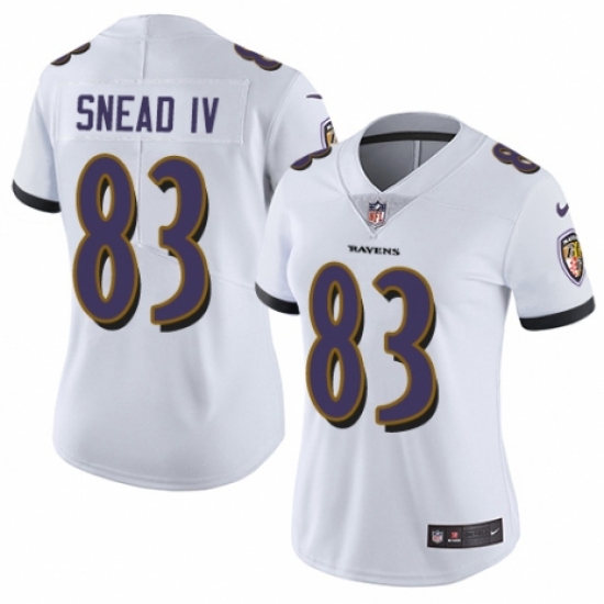 Women's Nike Baltimore Ravens #83 Willie Snead IV White Vapor Untouchable Limited Player NFL Jersey - Ujersey